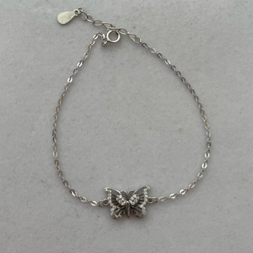 925 Sterling Silver Bedazzled Butterfly Sparkly Dainty Chain Bracelet